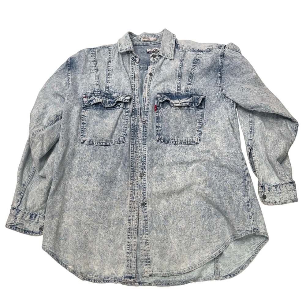 Vintage Levi’s Sportswear Women’s M Button Up Long Sleeve Shirt Acid Wash - READ